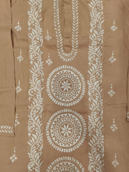 Beige Cotton Kantha Stitch (Hand Embroidery) Panjabi KP26414