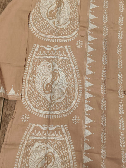 Beige Cotton Kantha Stitch (Hand Embroidery) Panjabi KP26415
