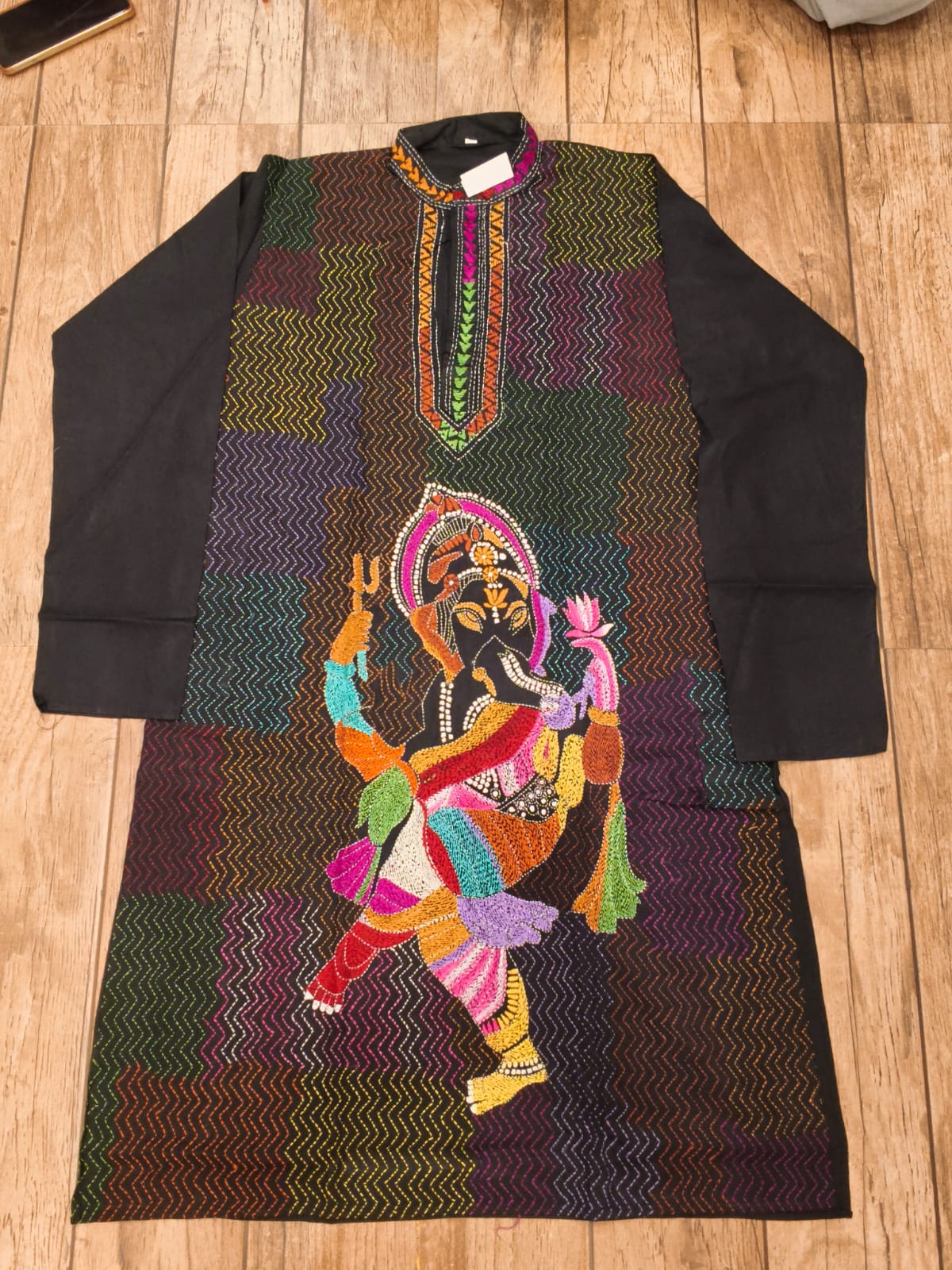 Black Cotton Kantha Stitch (Hand Embroidery) Panjabi KP26416