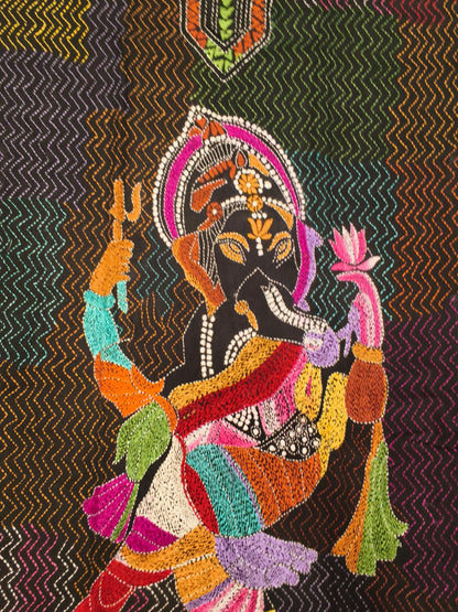 Black Cotton Kantha Stitch (Hand Embroidery) Panjabi KP26416
