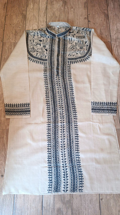 Beige Pure Tussar with Kantha Work (Hand Embroidery) Panjabi KP26417