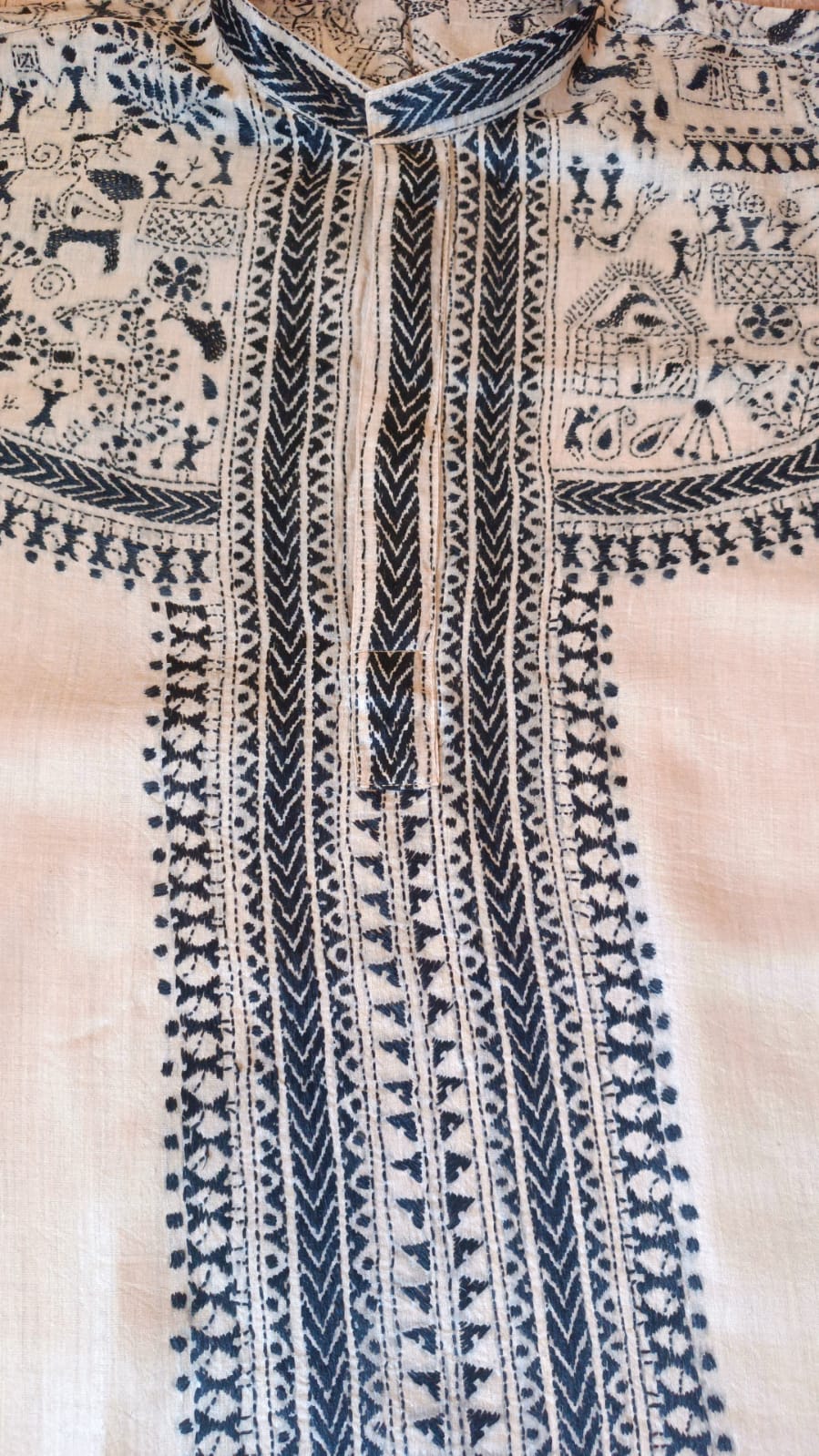 Beige Pure Tussar with Kantha Work (Hand Embroidery) Panjabi KP26417