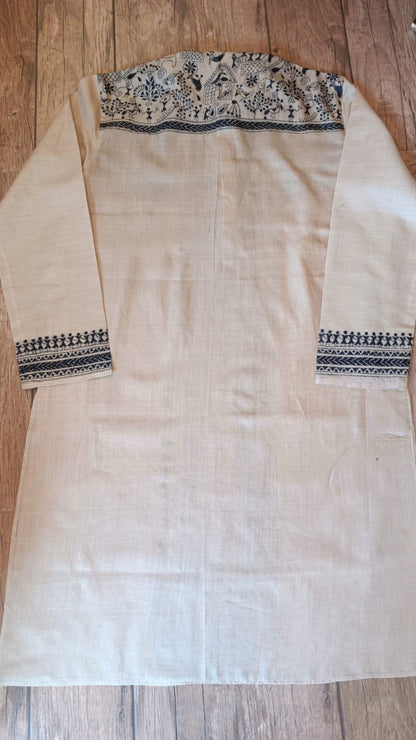 Beige Pure Tussar with Kantha Work (Hand Embroidery) Panjabi KP26417