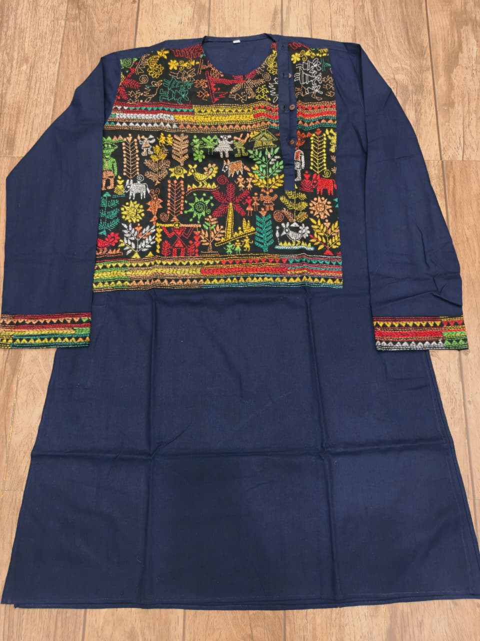 Blue Color Cotton Kantha Stitch (Hand Embroidery) Panjabi KP26420