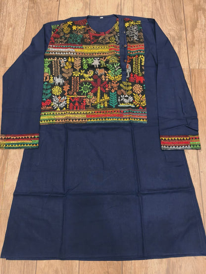 Blue Color Cotton Kantha Stitch (Hand Embroidery) Panjabi KP26420