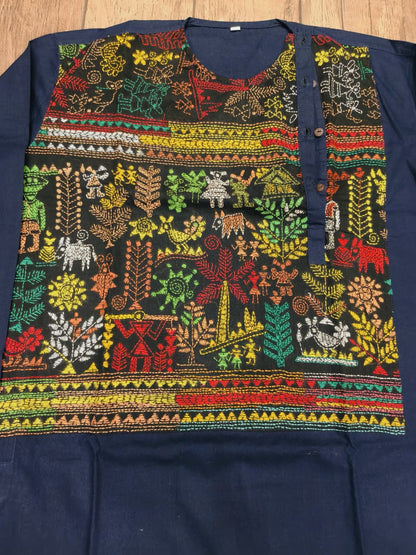 Blue Color Cotton Kantha Stitch (Hand Embroidery) Panjabi KP26420