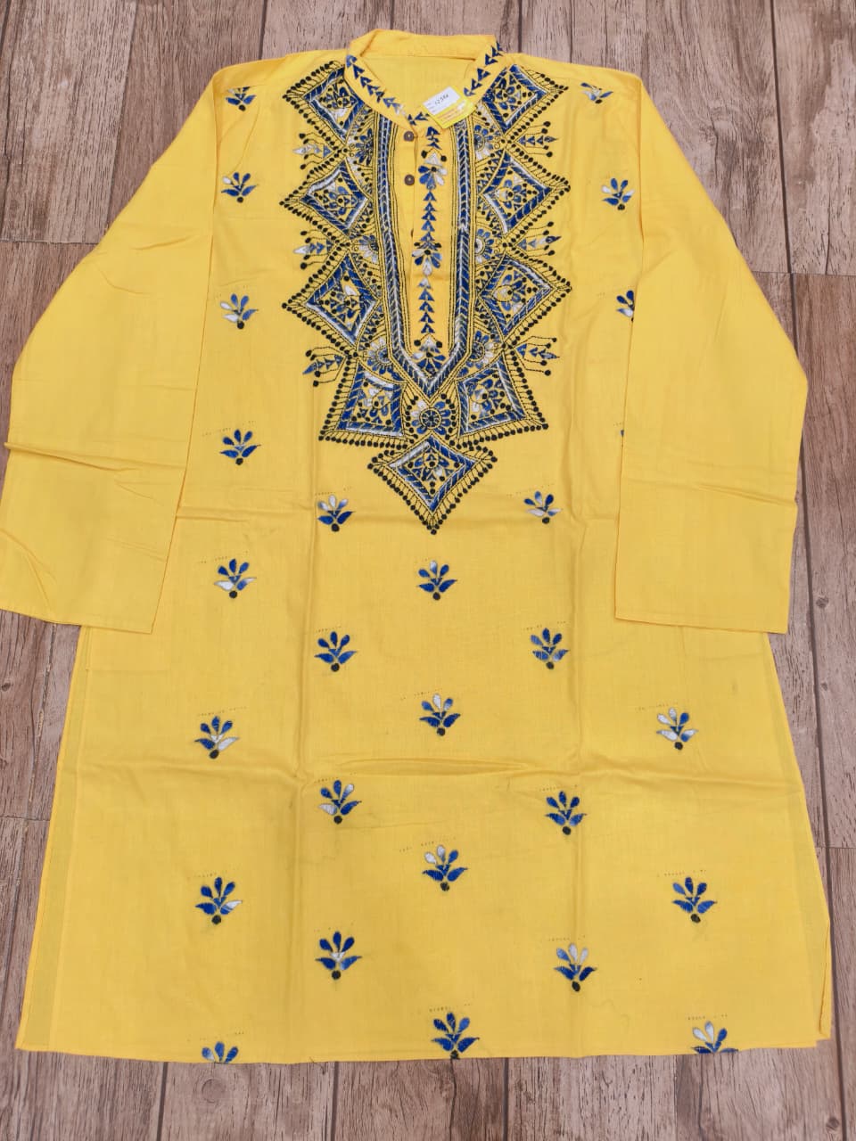 Yellow Color Cotton Kantha Stitch (Hand Embroidery) Panjabi KP26421