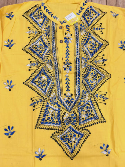 Yellow Color Cotton Kantha Stitch (Hand Embroidery) Panjabi KP26421