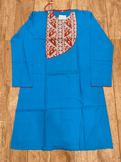 Blue Color Cotton with Jamdani Patch Work Panjabi KP26422