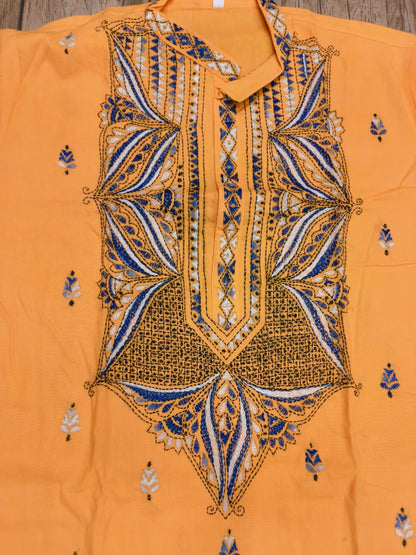Yellow Color Cotton Kantha Stitch (Hand Embroidery) Panjabi KP26423