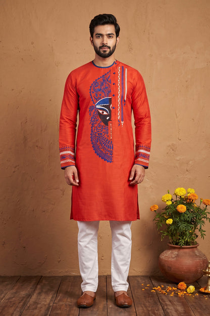 Red Color Cotton Kantha Stitch (Hand Embroidery) Panjabi KP26426