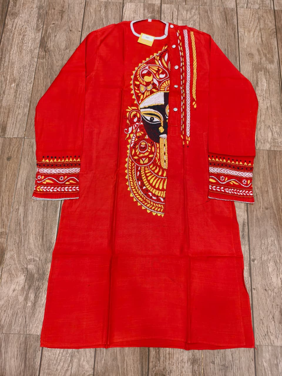 Red Color Cotton Kantha Stitch (Hand Embroidery) Panjabi KP26428