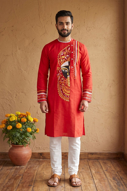 Red Color Cotton Kantha Stitch (Hand Embroidery) Panjabi KP26428