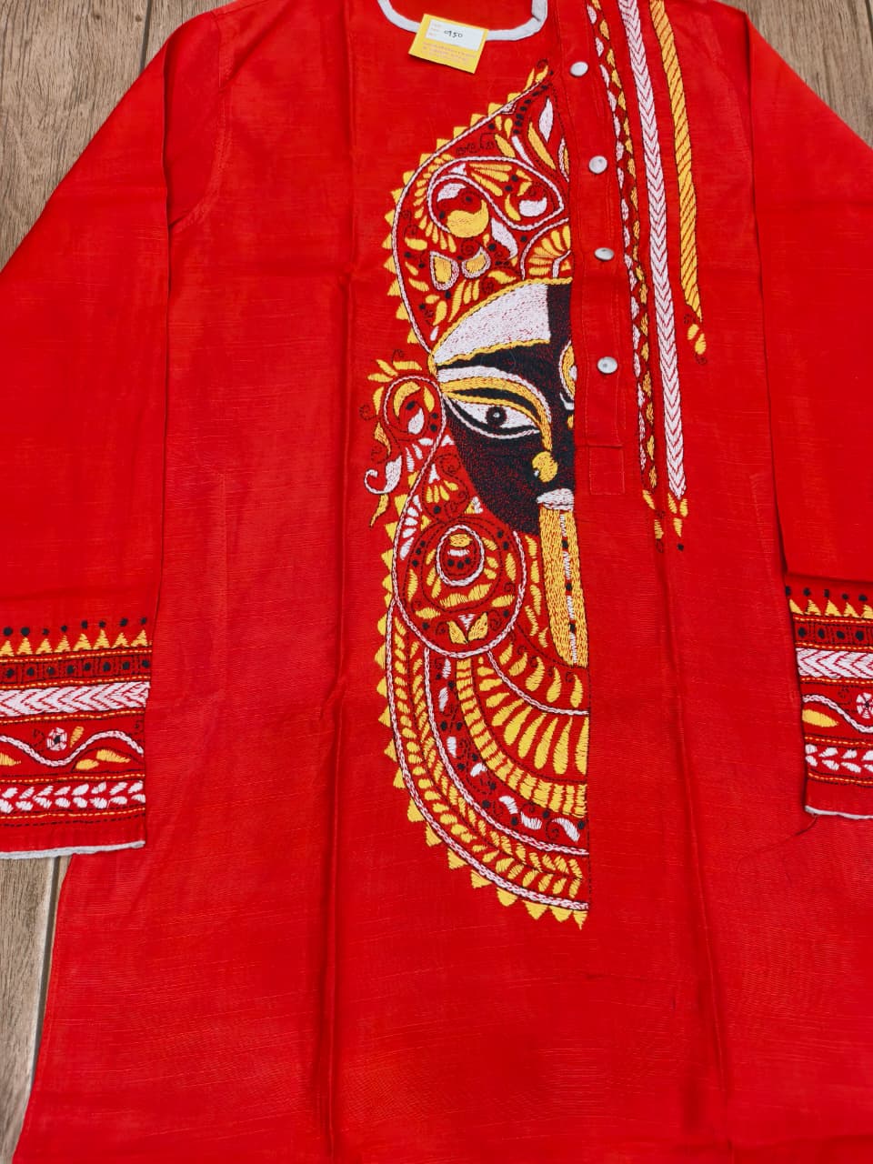 Red Color Cotton Kantha Stitch (Hand Embroidery) Panjabi KP26428