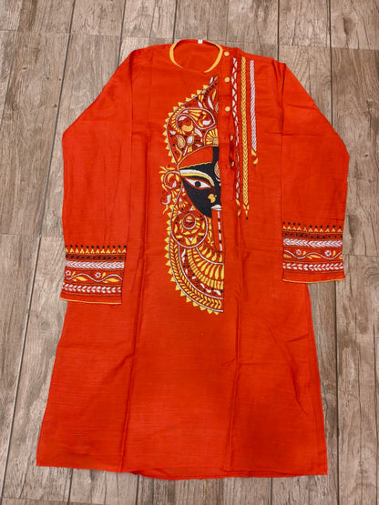Red Color Cotton Kantha Stitch (Hand Embroidery) Panjabi KP26431