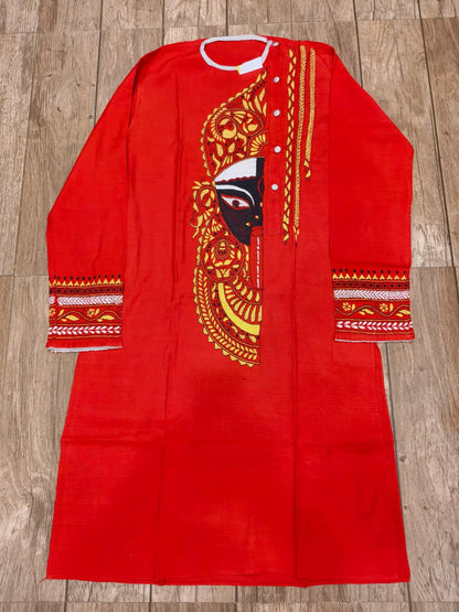 Red Color Cotton Kantha Stitch (Hand Embroidery) Panjabi KP26432