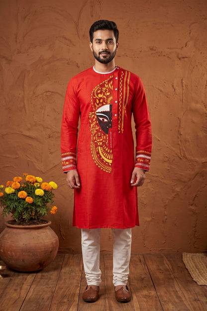 Red Color Cotton Kantha Stitch (Hand Embroidery) Panjabi KP26432
