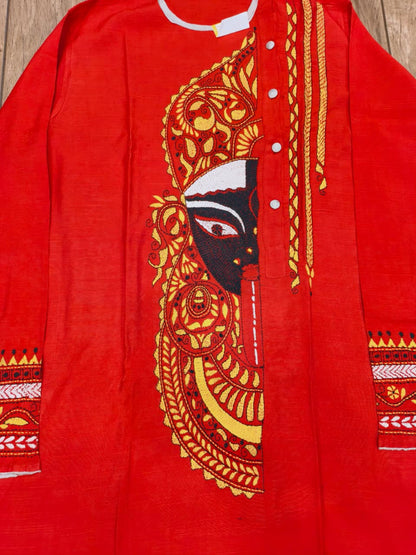 Red Color Cotton Kantha Stitch (Hand Embroidery) Panjabi KP26432