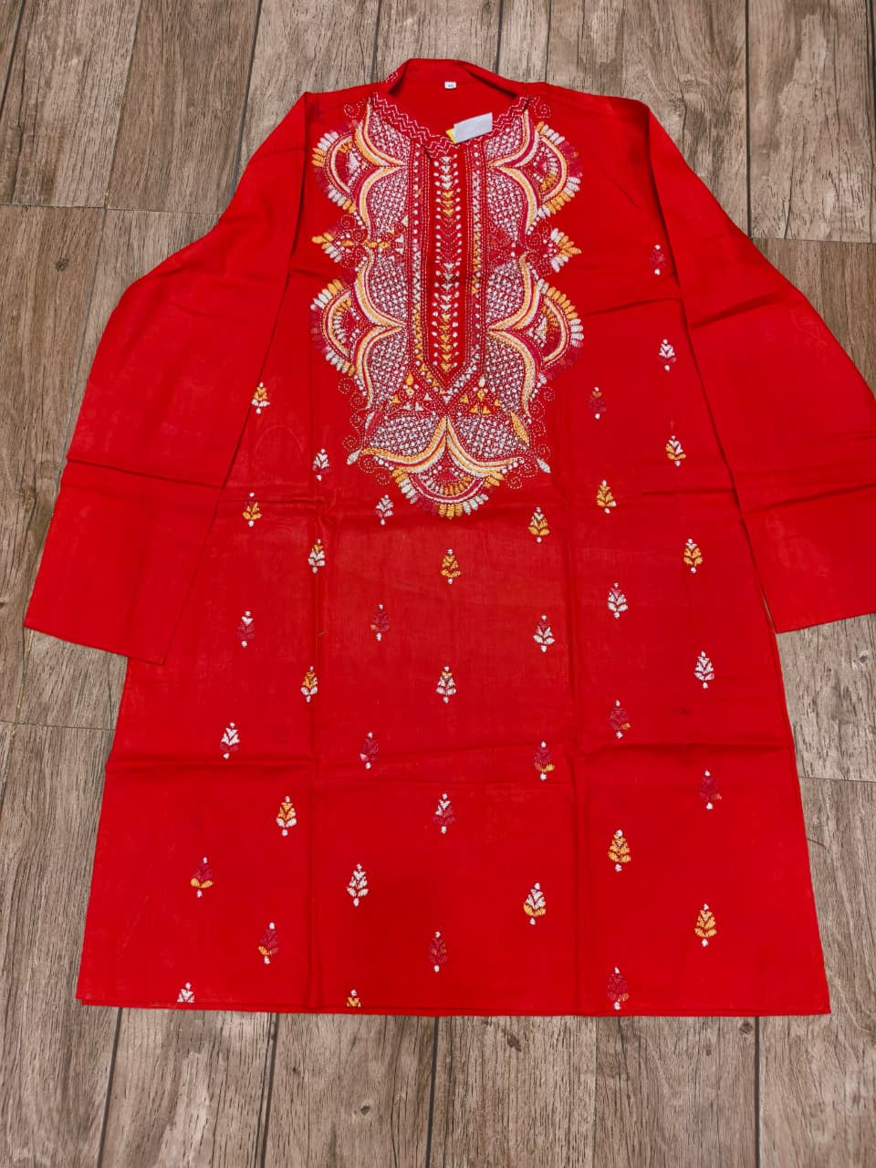 Red Pure Cotton with Kantha Work (Hand Embroidery) Panjabi KP26435