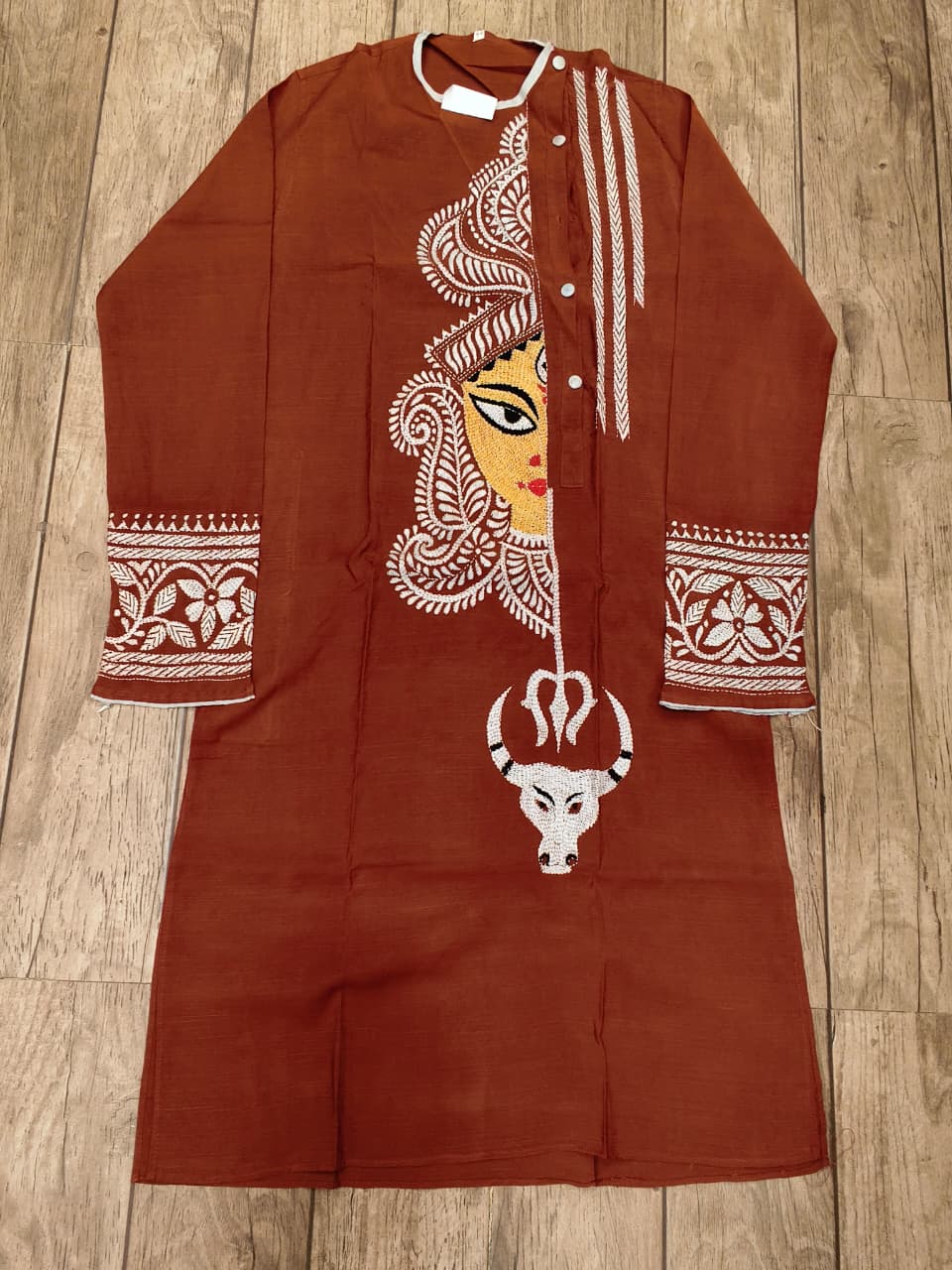Brown Color Cotton Kantha Stitch (Hand Embroidery) Panjabi KP26436