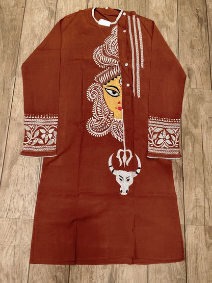 Brown Color Cotton Kantha Stitch (Hand Embroidery) Panjabi KP26436