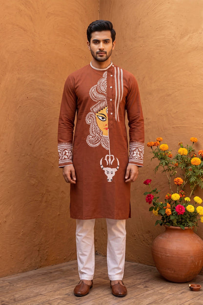 Brown Color Cotton Kantha Stitch (Hand Embroidery) Panjabi KP26436
