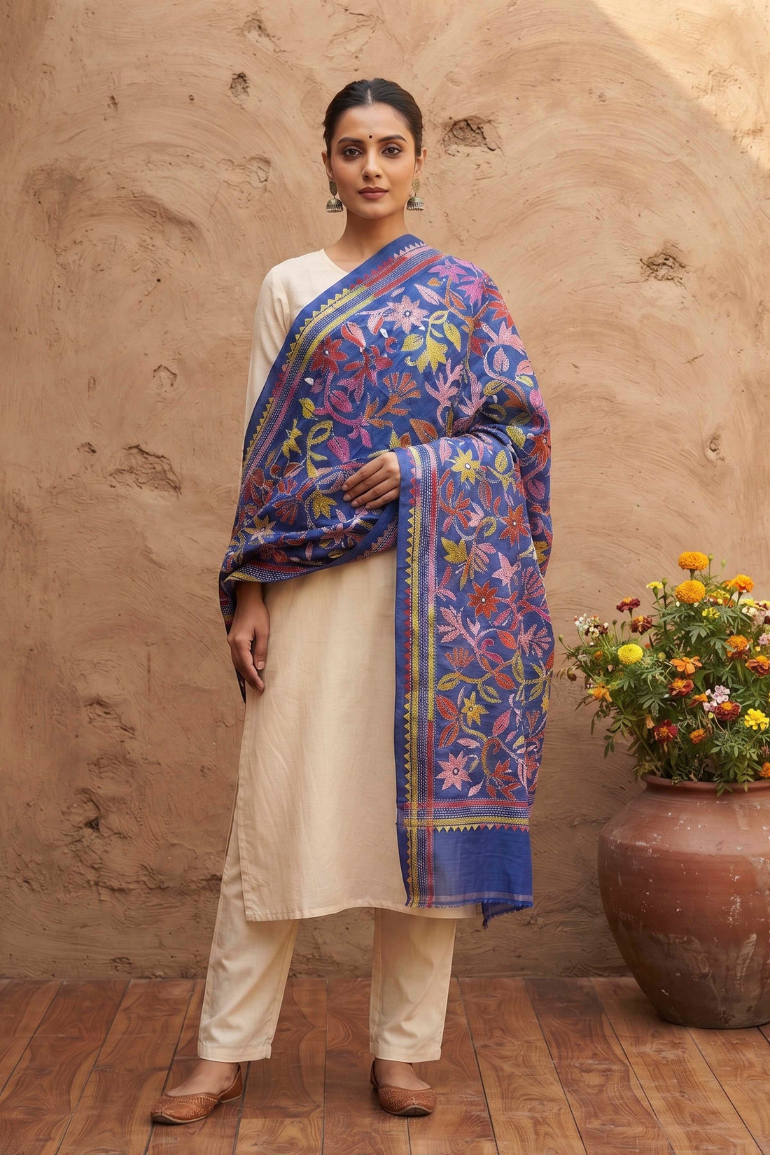 Pure Tussar Kantha Stitch Dupatta SN26KD43