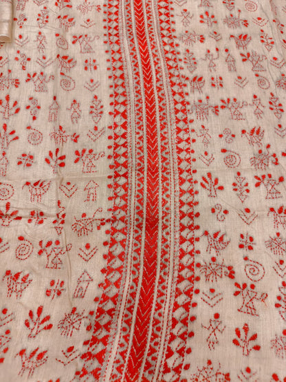 Beige Pure Tussar with Kantha Work (Hand Embroidery) Panjabi KP26440