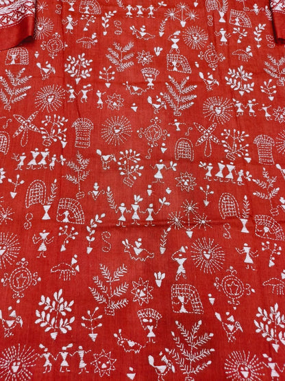 Red Pure Tussar with Kantha Work (Hand Embroidery) Panjabi KP26445