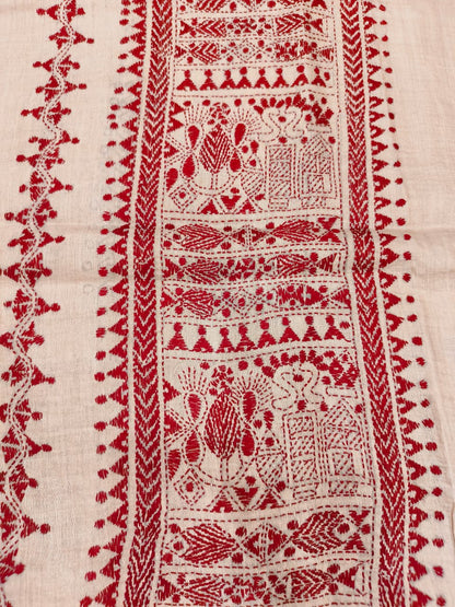 Beige Pure Tussar with Kantha Work (Hand Embroidery) Panjabi KP26448
