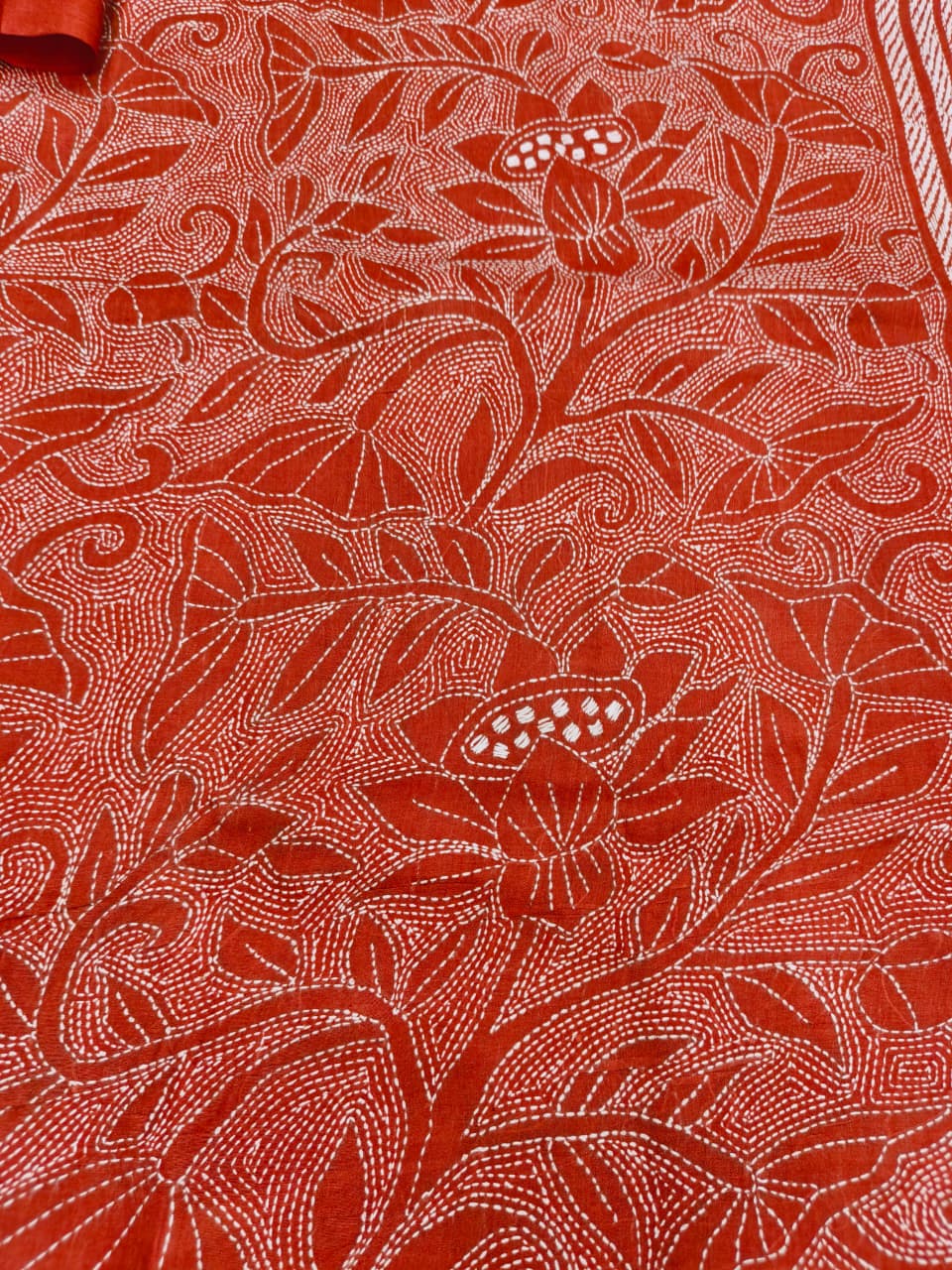 Red Pure Tussar with Kantha Work (Hand Embroidery) Panjabi KP26450