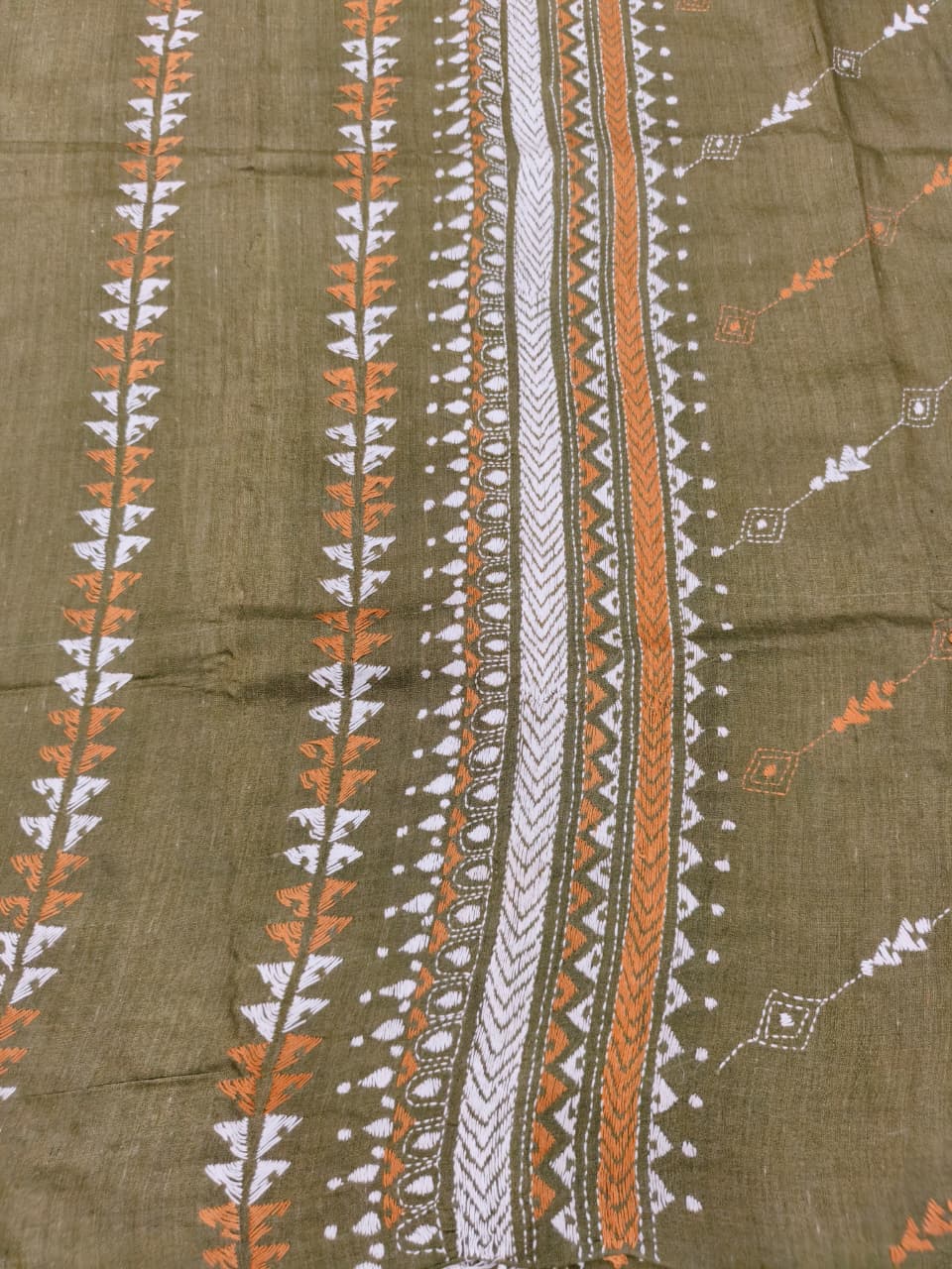 Olive Green Pure Tussar with Kantha Work (Hand Embroidery) Panjabi KP26451