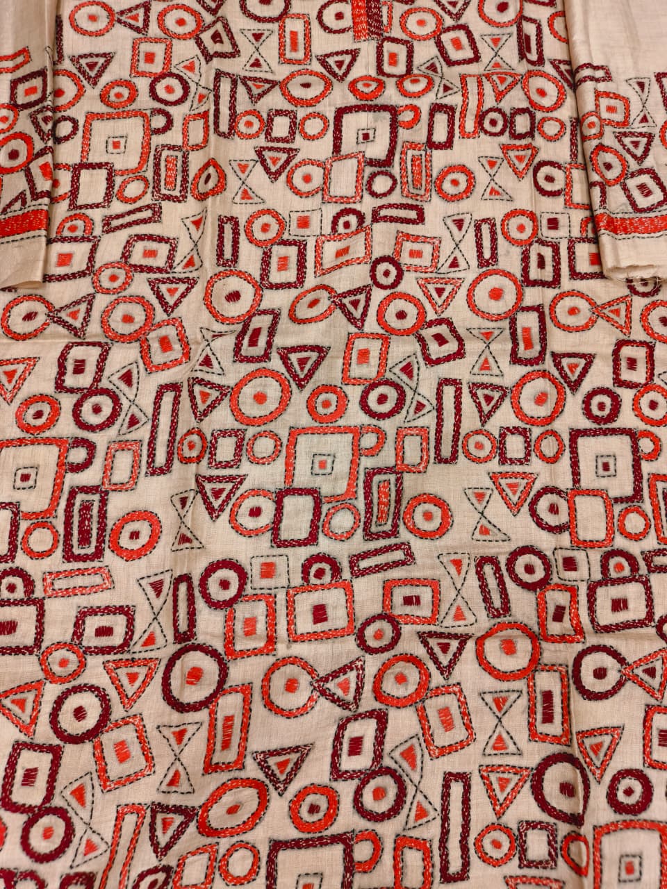 Beige Pure Tussar with Kantha Work (Hand Embroidery) Panjabi KP26454