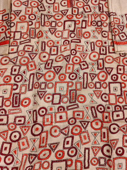 Beige Pure Tussar with Kantha Work (Hand Embroidery) Panjabi KP26454