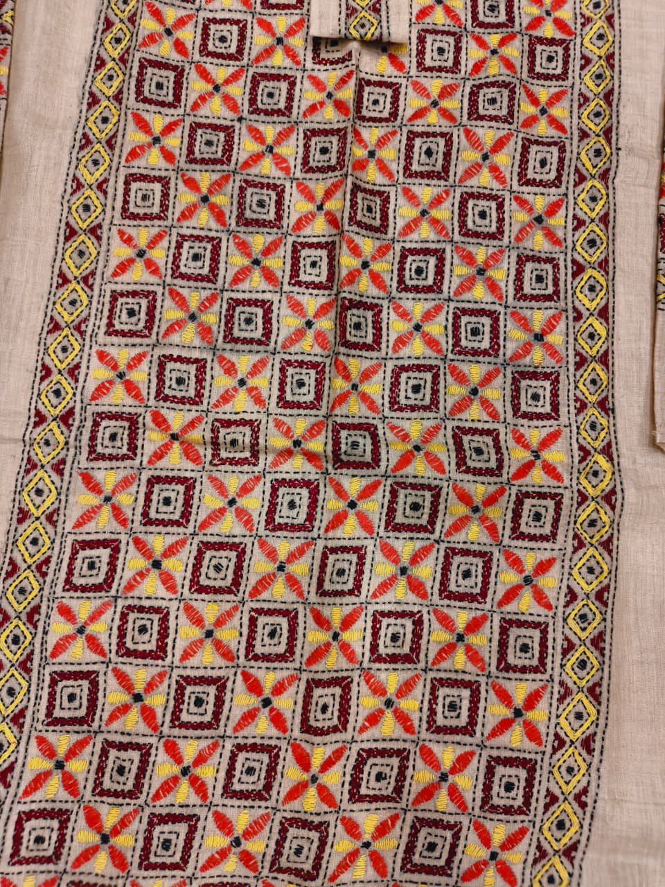 Beige Pure Tussar with Kantha Work (Hand Embroidery) Panjabi KP26455
