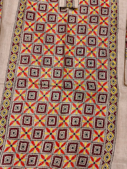 Beige Pure Tussar with Kantha Work (Hand Embroidery) Panjabi KP26455