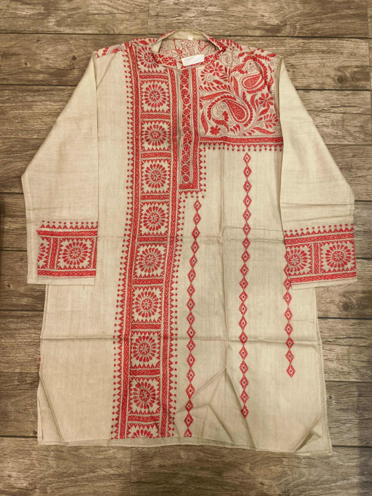 Beige Pure Tussar with Kantha Work (Hand Embroidery) Panjabi KP26457