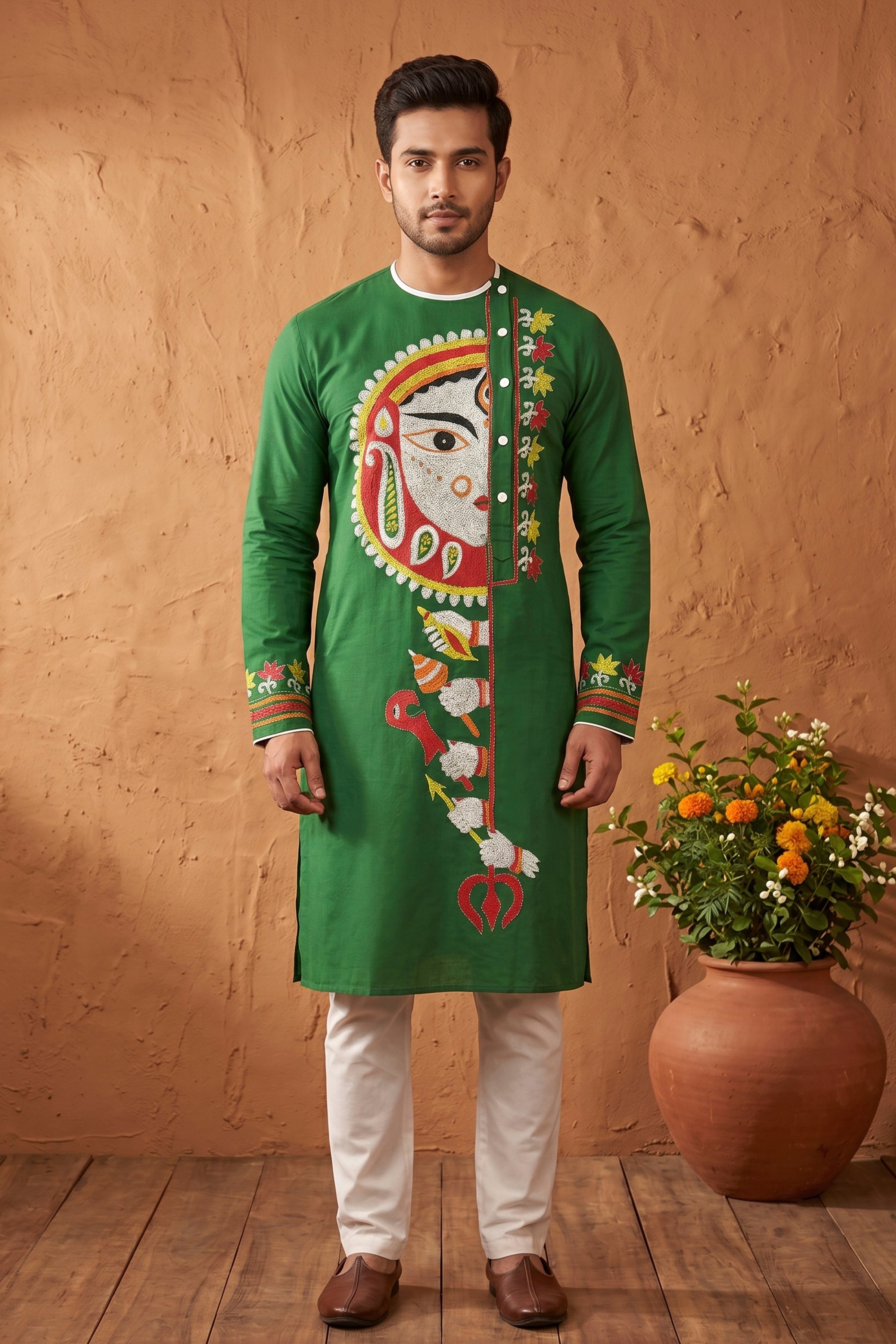 Cotton Kantha Stitch (Hand Embroidery) Panjabi SN2023WPCK56
