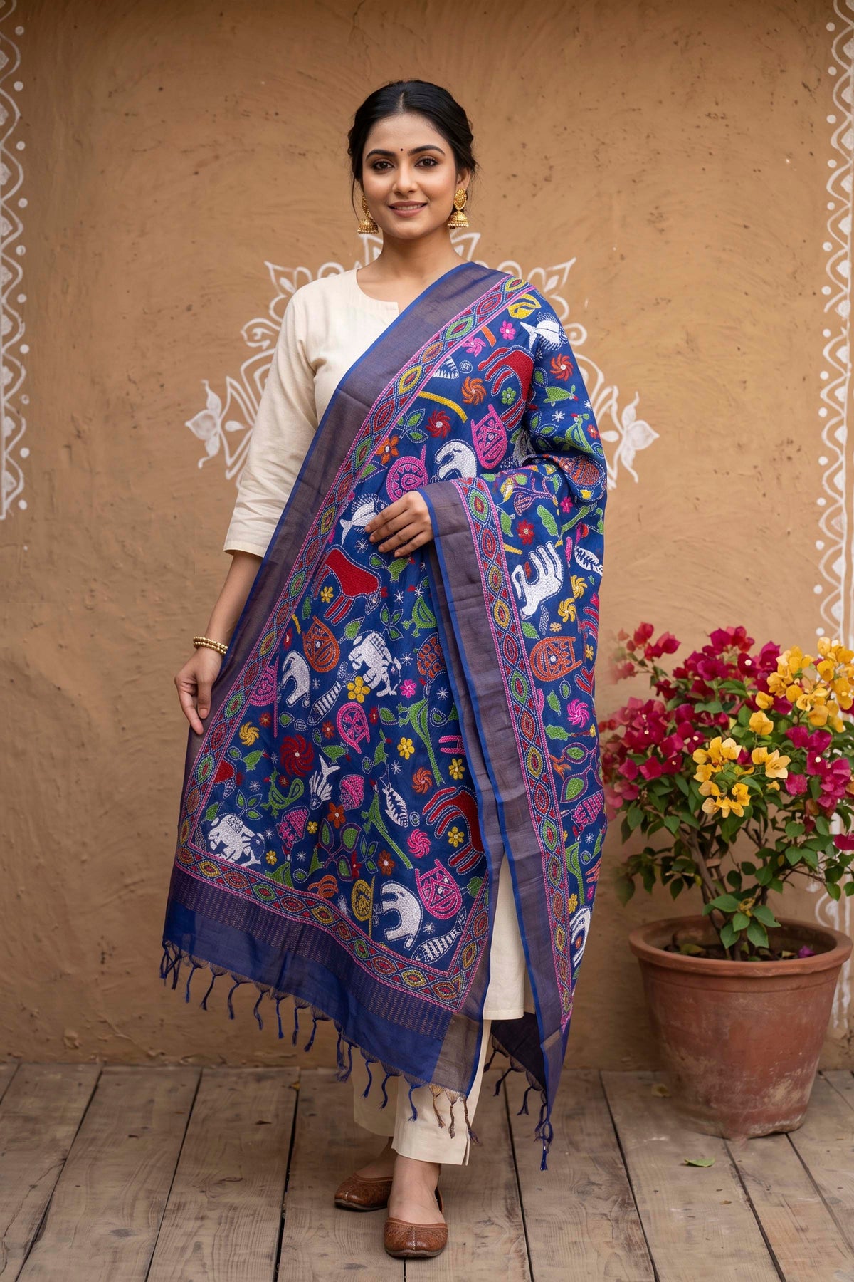 Pure Tussar Kantha Stitch Dupatta SN26KD75