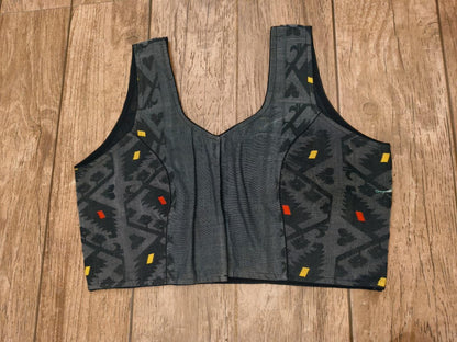 Black Sleeveless Rasham Jamdani Blouse SN26WP096