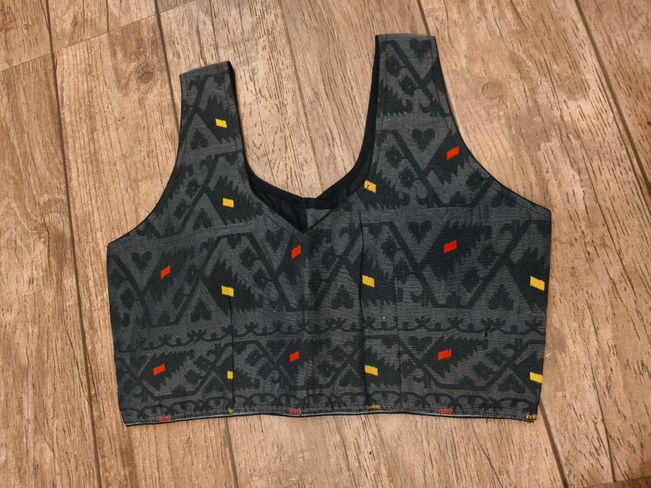 Black Sleeveless Rasham Jamdani Blouse SN26WP096
