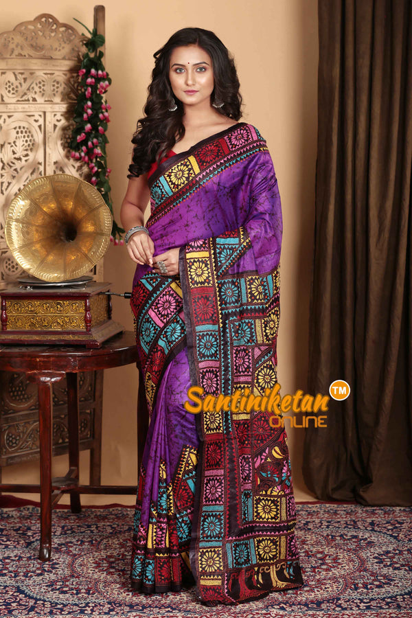 Pure Bangalore Silk Batik Kantha Stitch Saree SN2023A6511