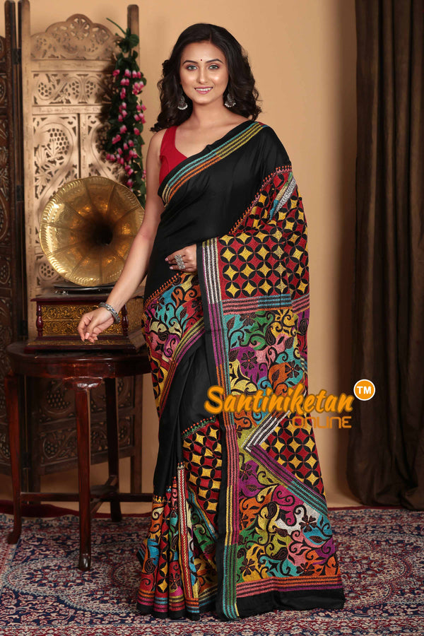 Pure Bangalore Silk Kantha Stitch Saree SN2023A6519