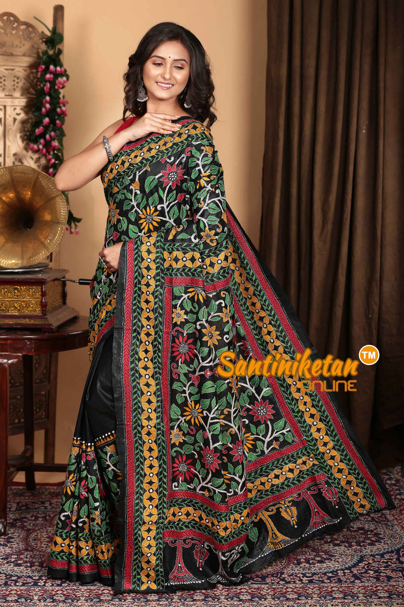 Pure Bangalore Silk Kantha Stitch Saree SN2023A6537