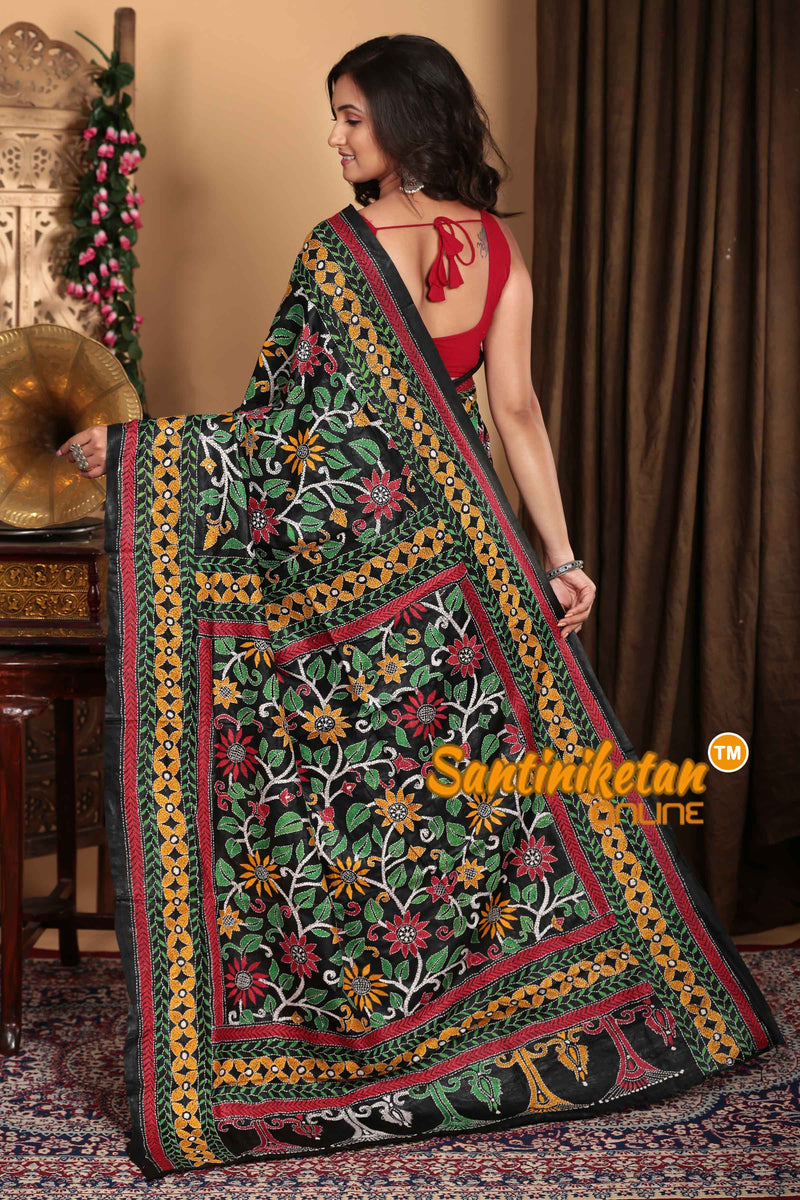 Pure Bangalore Silk Kantha Stitch Saree SN2023A6537