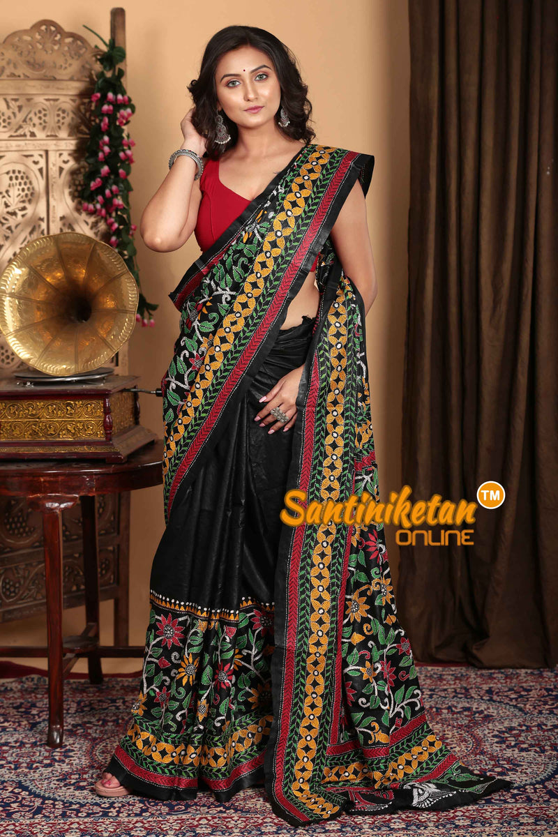 Pure Bangalore Silk Kantha Stitch Saree SN2023A6537