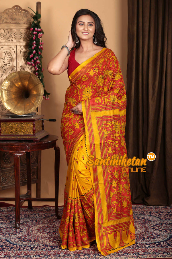 Pure Bangalore Silk Kantha Stitch Saree SN2023A6547