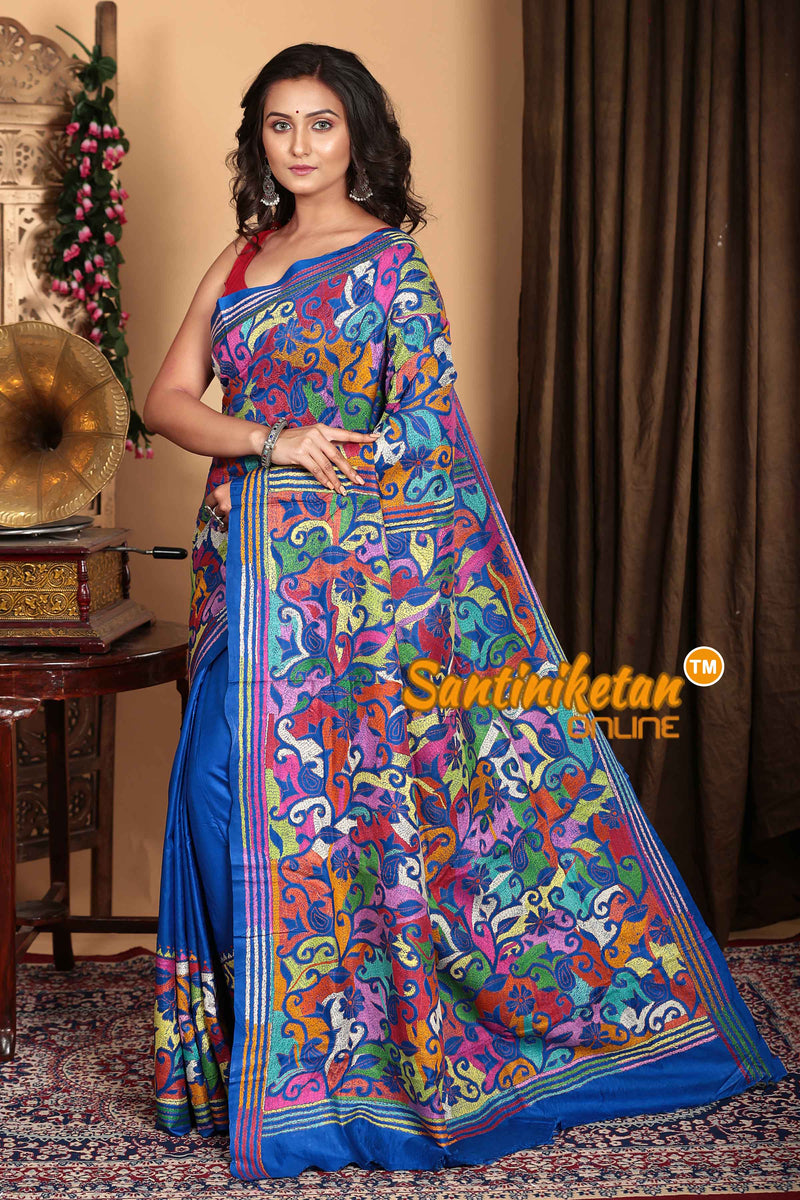 Pure Bangalore Silk Kantha Stitch Saree SN2023A6585