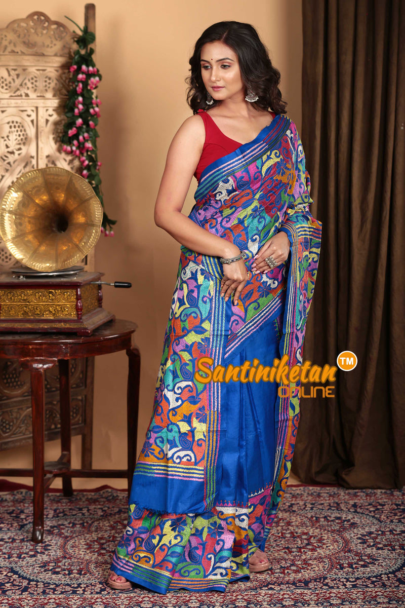 Pure Bangalore Silk Kantha Stitch Saree SN2023A6585