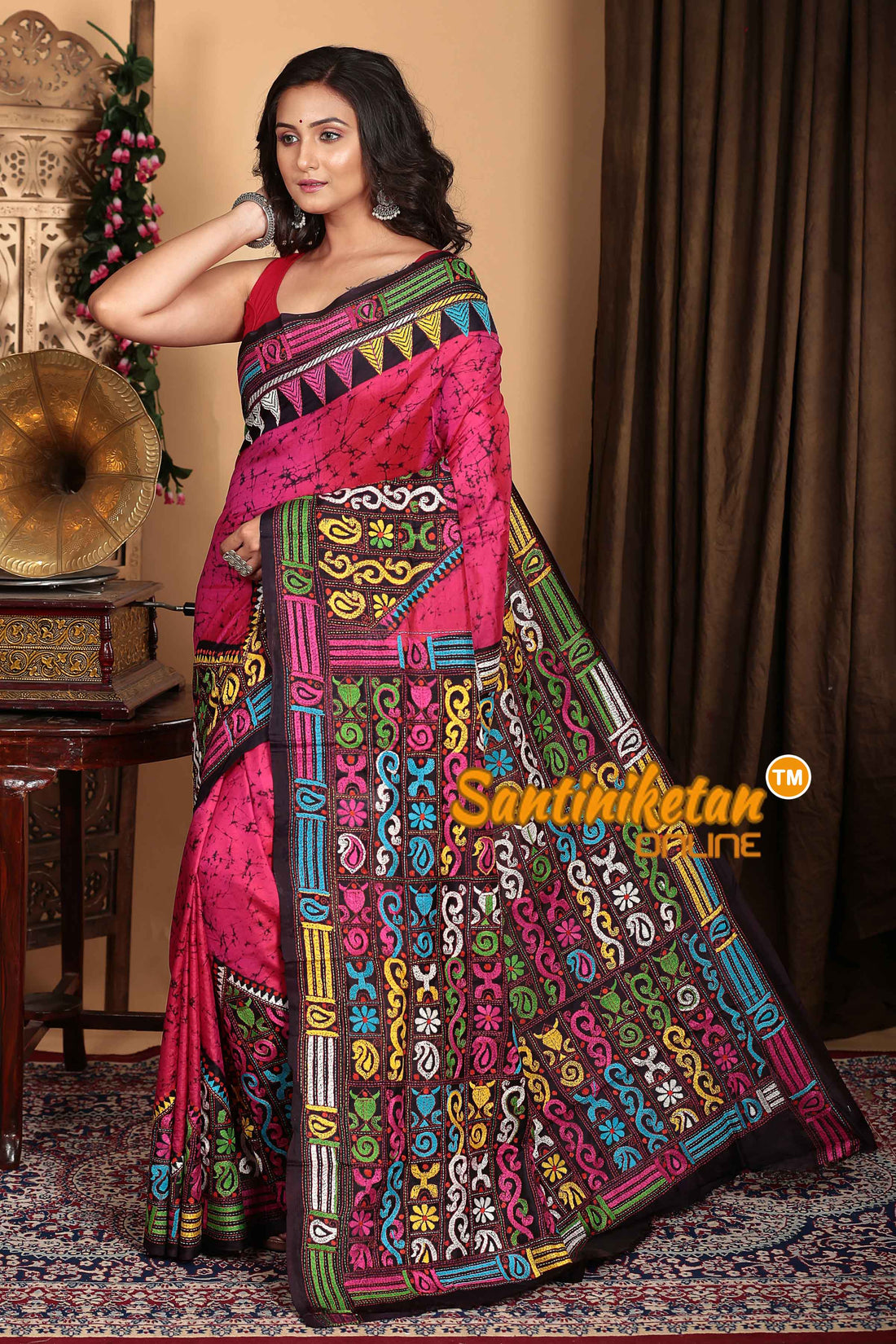 Pure Bangalore Silk Batik Kantha Stitch Saree SN2023A6595